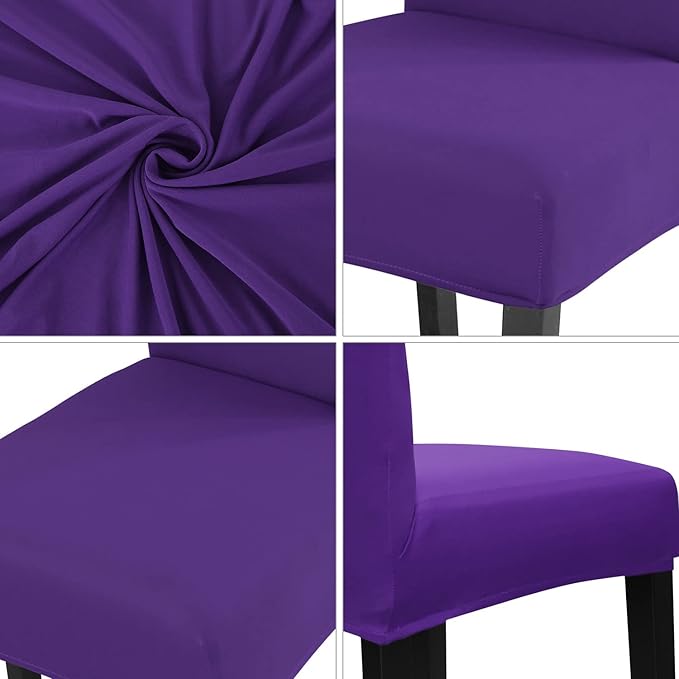JQinHome Dining Chair Slipcover, High Stretch Removable Washable Chair Seat Protector Cover Set of 6,Chair Covers for Dining Room, Kitchen,Home Party,Wedding Ceremony(Purple, 6PC)
