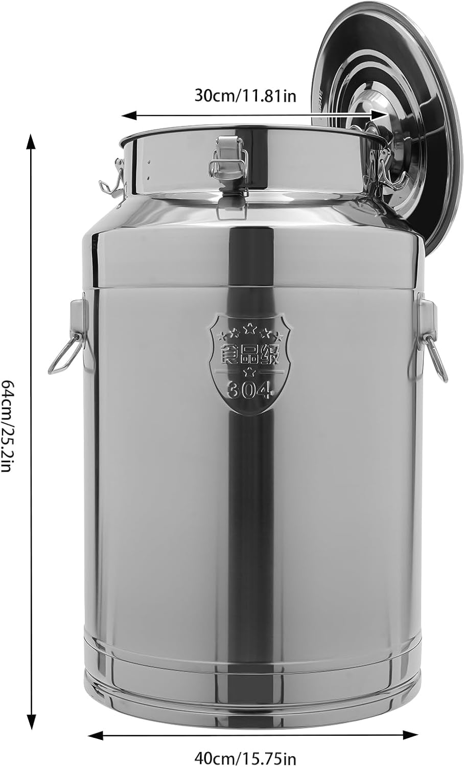 11.81in Thickened Stainless Steel Milk Can Large Liquid Container Storage,Stainless Steel Milk Bucket With Sealing Lid and Carry Handle,for Wine, Oil Storage Transport (76L/20Gal)