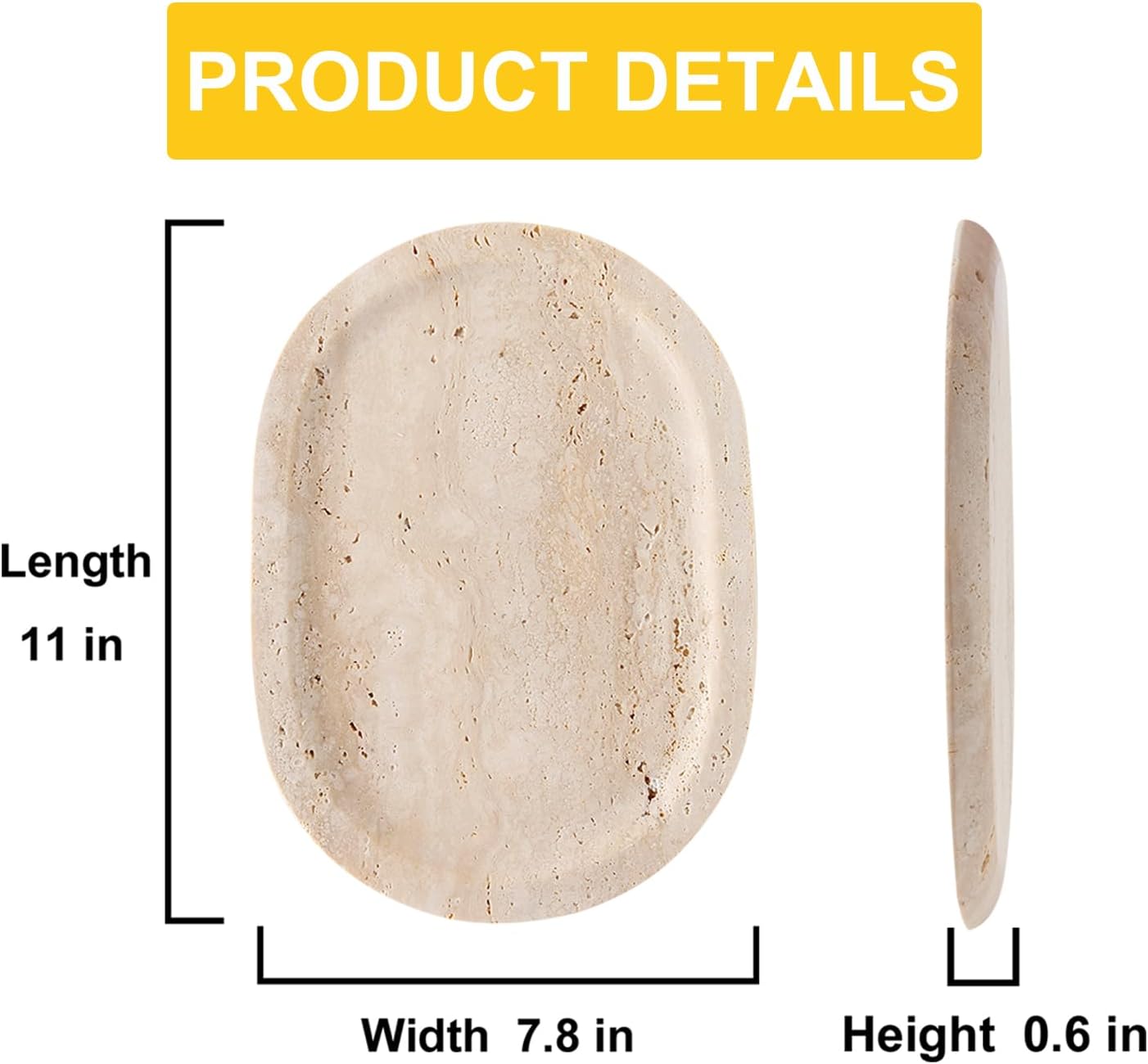 Natural Marble Decorative Tray Bathroom Counter Perfume Organizer Vanity Tray for Home Decor, Jewelry Candle, Coffee Table, Soap Holder Dresser Countertop Accessories 8"x11" Travertine