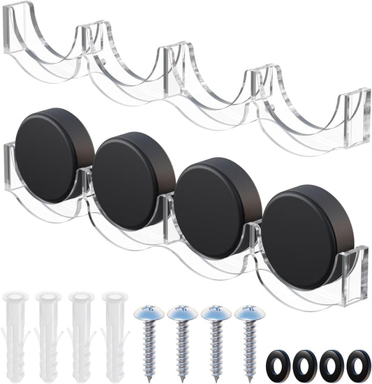 Cosmos 2 Pcs Hockey Puck Display Case Acrylic Hockey Puck Holder for 4 Pucks, Wall Mount Ice Hockey Puck Display Shelf Storage Rack for Collecting Pucks and Room Decoration, 14.6 x 2.2 x 1 in (Clear)