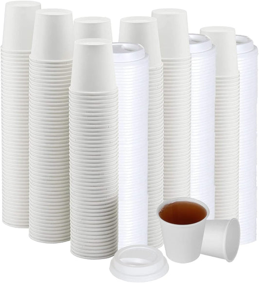 Smygoods White Disposable Paper Coffee Cups with Lids (4 OZ, 100 Count) For Hot Beverages, Tea, Espresso, Cocoa - To Go Drink Containers, Café & Office