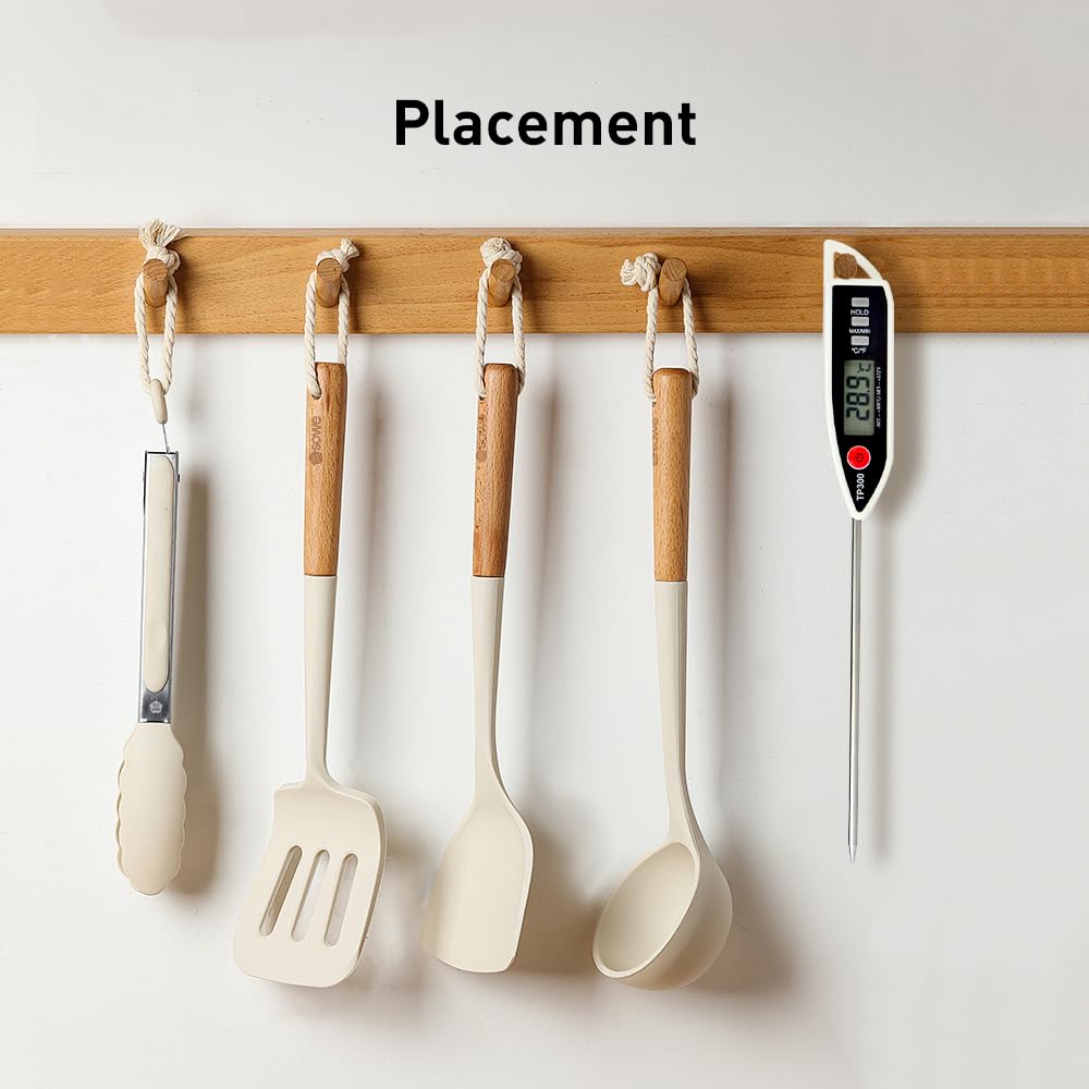 Wisebee Digital Meat Thermometer, Instant Read, ℃/℉ Switch, Long Stainless Steel Probe, Battery Powered, Food Thermometer for Cooking, Baking, Steak, Grilling and Frying (White)