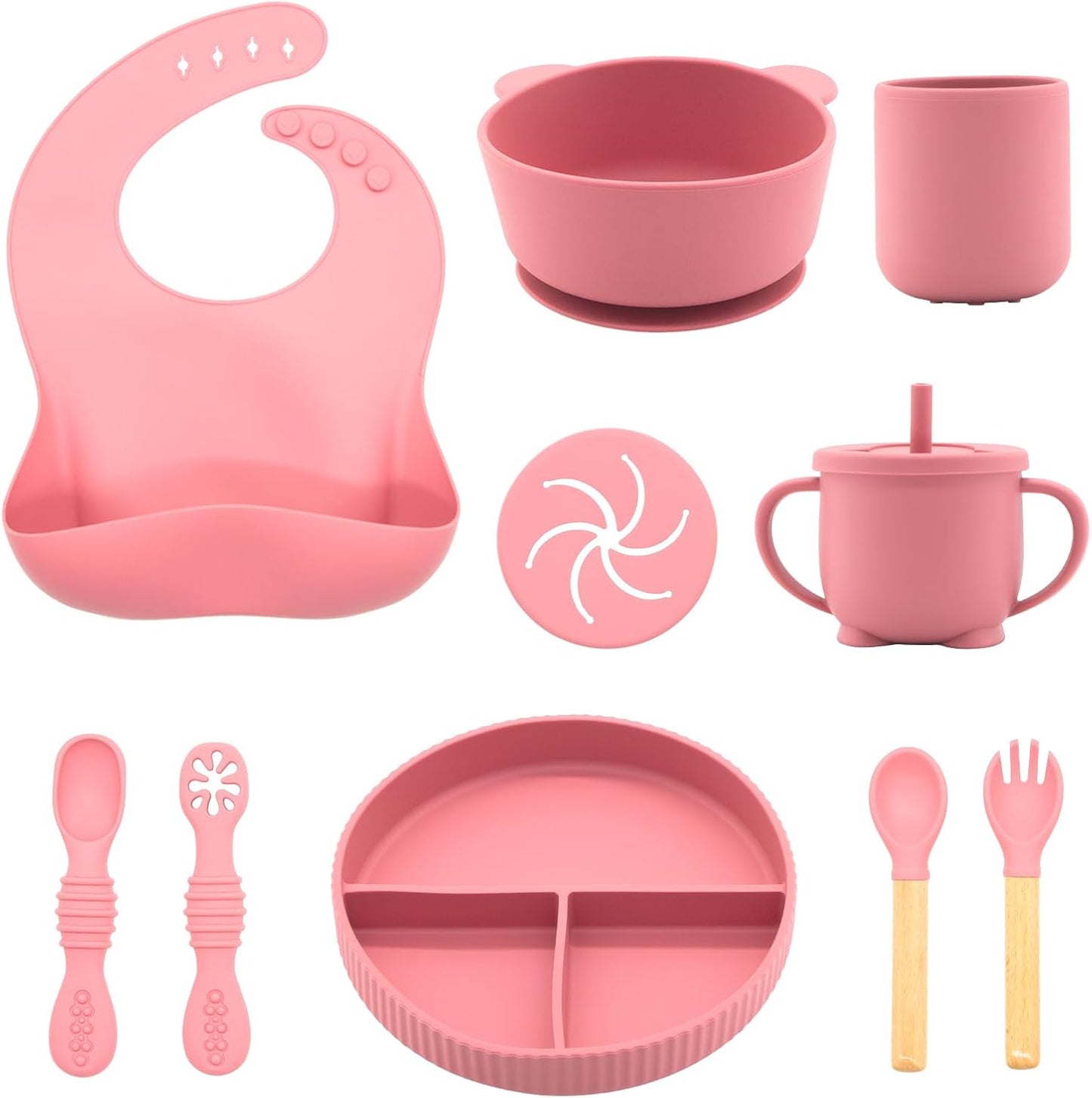 Silicone Baby Feeding Set, 10 Pcs, Baby Led Weaning Supplies, BPA Free, Red