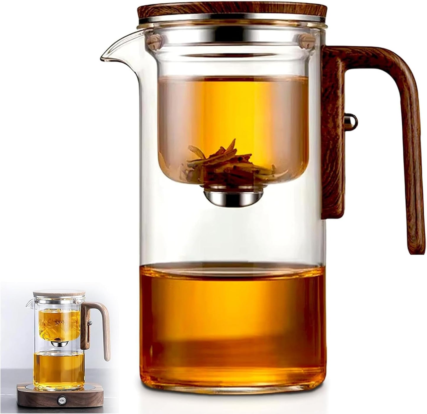 Tea Pot, New Magic Tea Pot with Strainer, Water Separation Glass Teapot with Infuser (600ml 20.3oz)