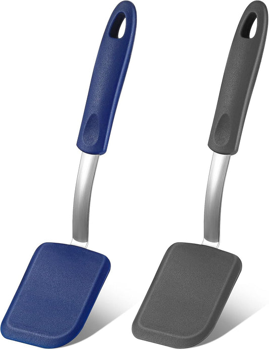 Silicone Cookie Spatula Turner 2 Pack Mini Brownie Spatula Flexible Kitchen Small Silicone Turner for Nonstick Cookware Heat Resistant No Scratch Flipper for Egg Pancake(Gray, Blue)