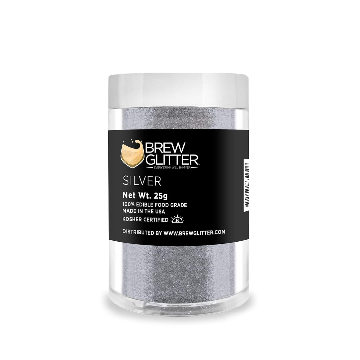 Silver BREW GLITTER Edible Glitter For Drinks, Cocktails, Beer, Garnish Glitter & Beverages | KOSHER & HALAL Certified | 100% Edible & Food Grade | Vegan, Gluten, Nut Free (25g, Silver)