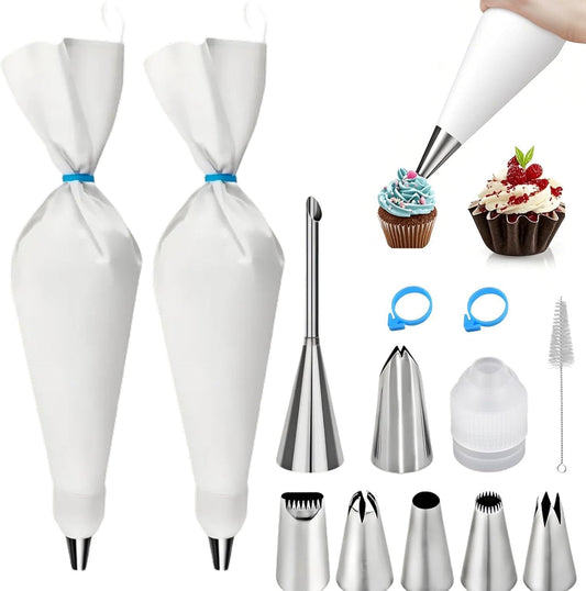 Reusable Piping Bags and Tips Set - 16inch Pastry Bags for Cake Decorating, Cupcakes, Cookies | Durable Cotton Exterior, Easy to Clean, Eco-Friendly Baking Kit for Home Bakers & Chefs
