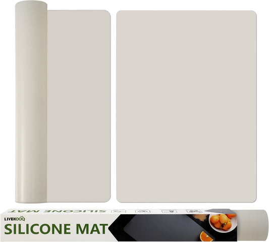 Silicone Mat for Kitchen Counter, Silicone Mat Trimable to Size (Light Grey, 23.6×15.7inch-2PCS), BPA-Free Silicone Placemat, Heat-Resistant NonSlip Table Mat for Air Fryer, Countertop Protector Mat