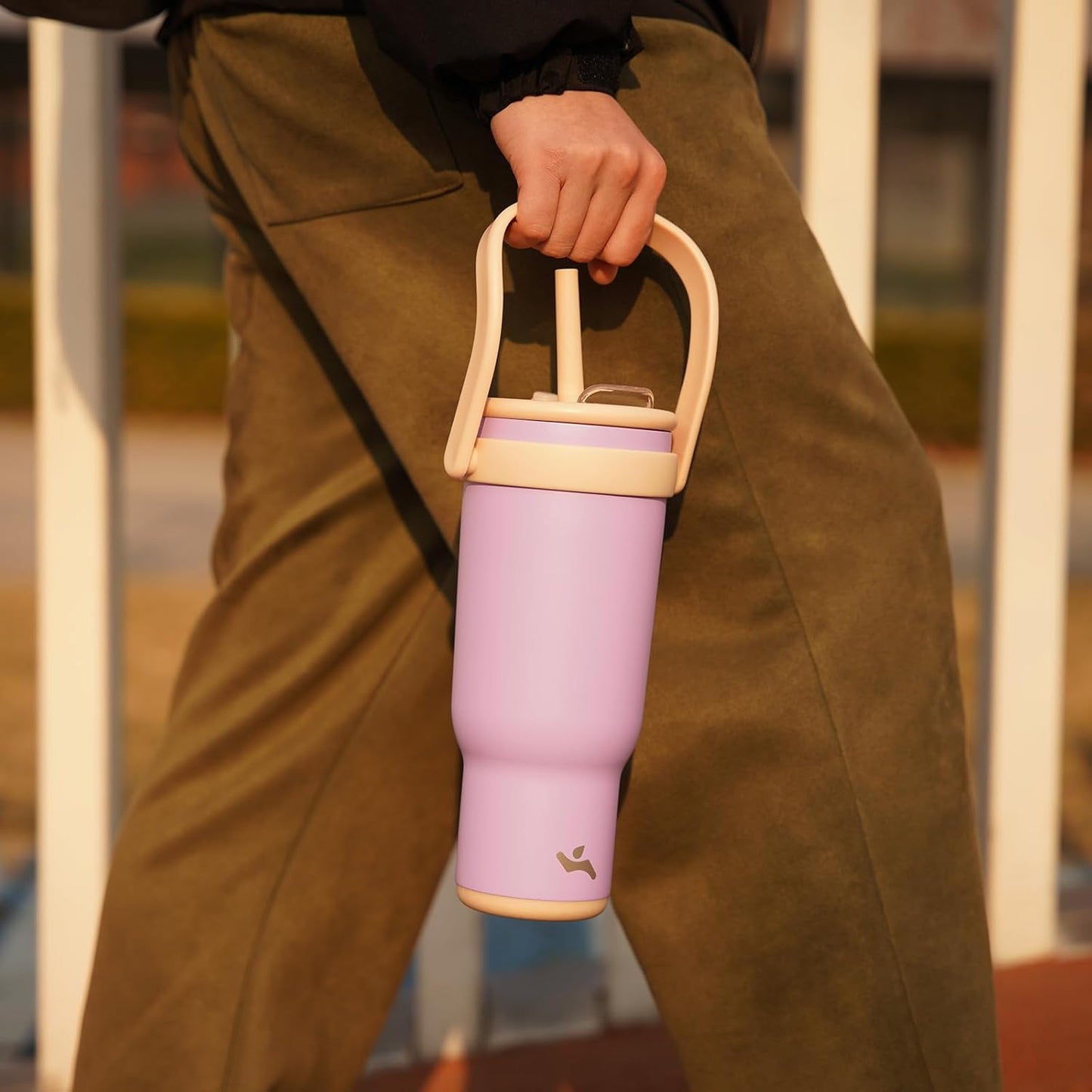 30 oz Tumbler with Side Handle, Insulated Water Bottle with Straw and 2 in 1 Lid, Stainless Steel Cup Travel Coffee Mug for Sports Office Gym,Guava