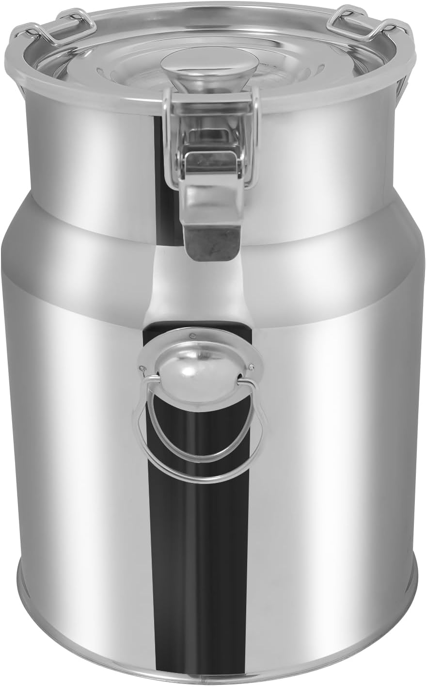 Thickened Stainless Steel Milk Can Large Liquid Container Storage,Stainless Steel Milk Bucket With Sealing Lid and Carry Handle,for Wine, Oil Storage Transport (5L/1.3Gal)
