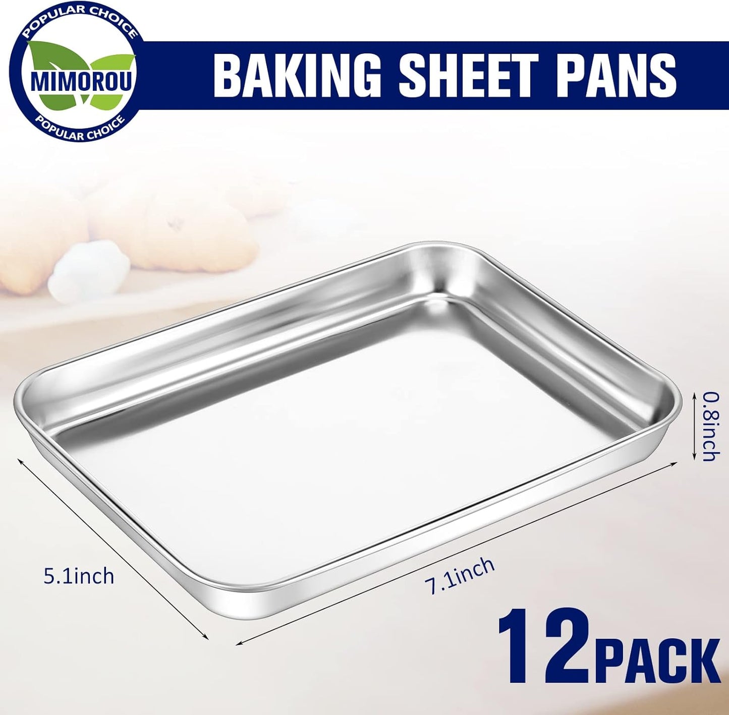 Mimorou 12 Pcs Baking Sheet Stainless Steel Cookie Small Metal Sheet Pans Professional Rectangle Oven Trays Kitchen Baking Cooking Oven and Toaster, Dishwasher Safe