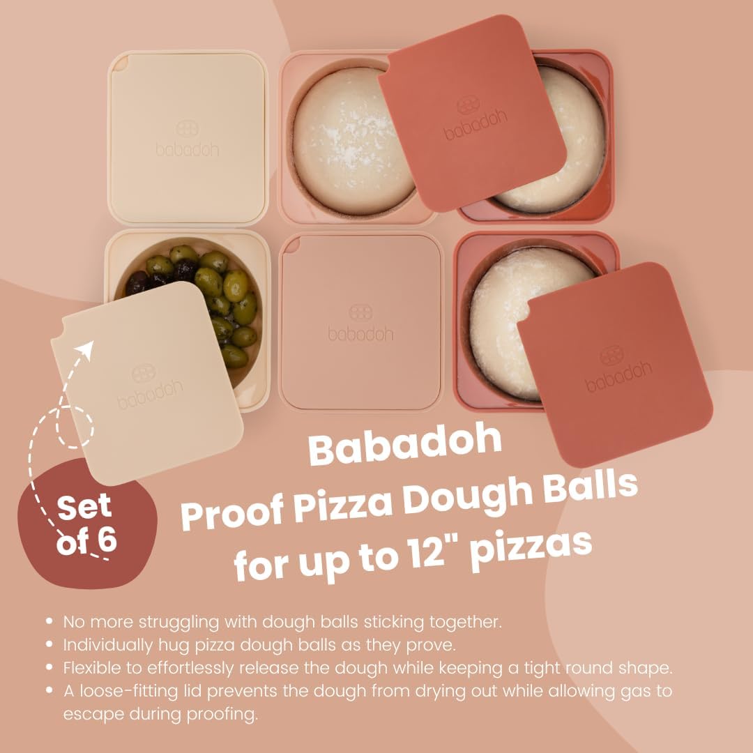 Babadoh Pizza Dough Proofing Silicone Containers with Lids | Pizza Making Accessories | Set of 6 | Multi Spice (2 Sesame, 2 Scallop, 2 Nduja) | Original Size (make 12" Pizzas)