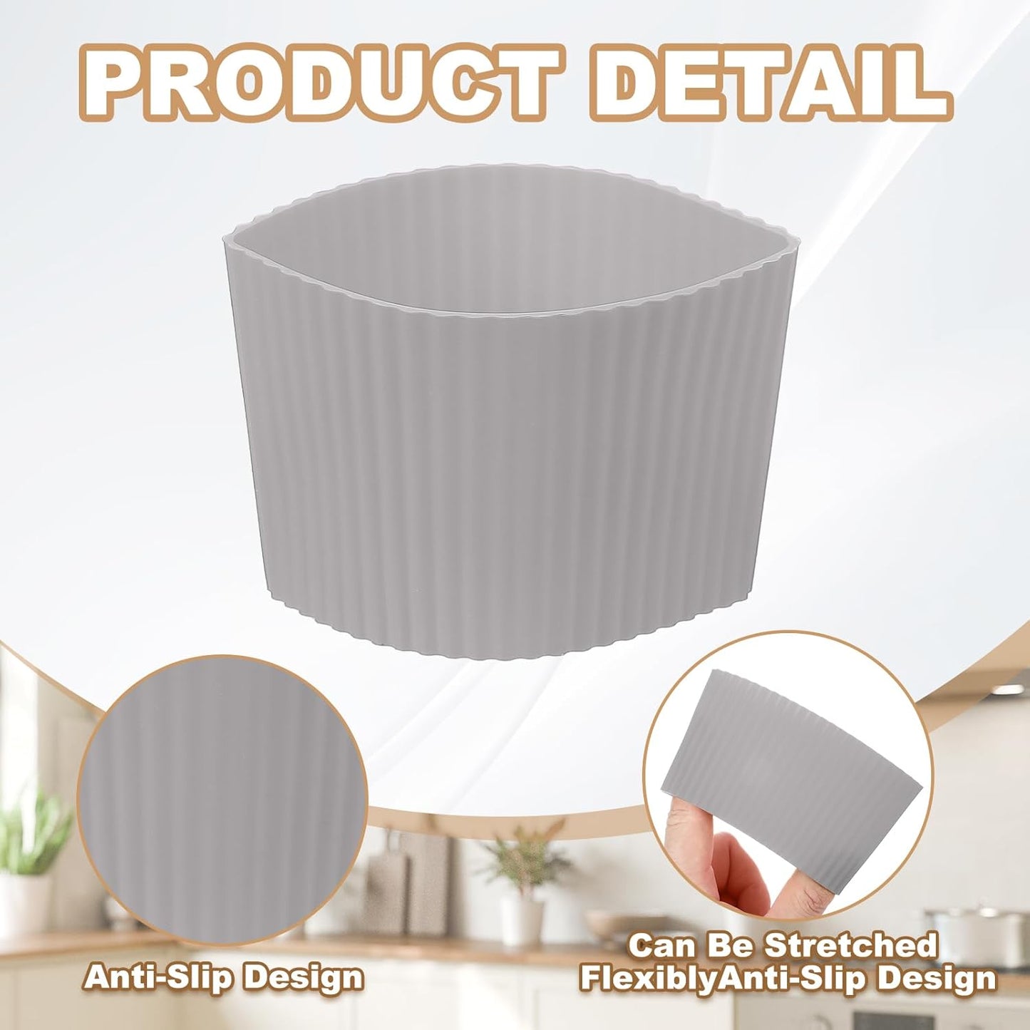 uxcell 6Pack Coffee Cup Sleeves, Reusable Silicone Heat Resistant Cup Protective Sleeve Nonslip Mug Protector Cover for Home Travel Coffee Mug Glasses Water Bottle Boots, Gray