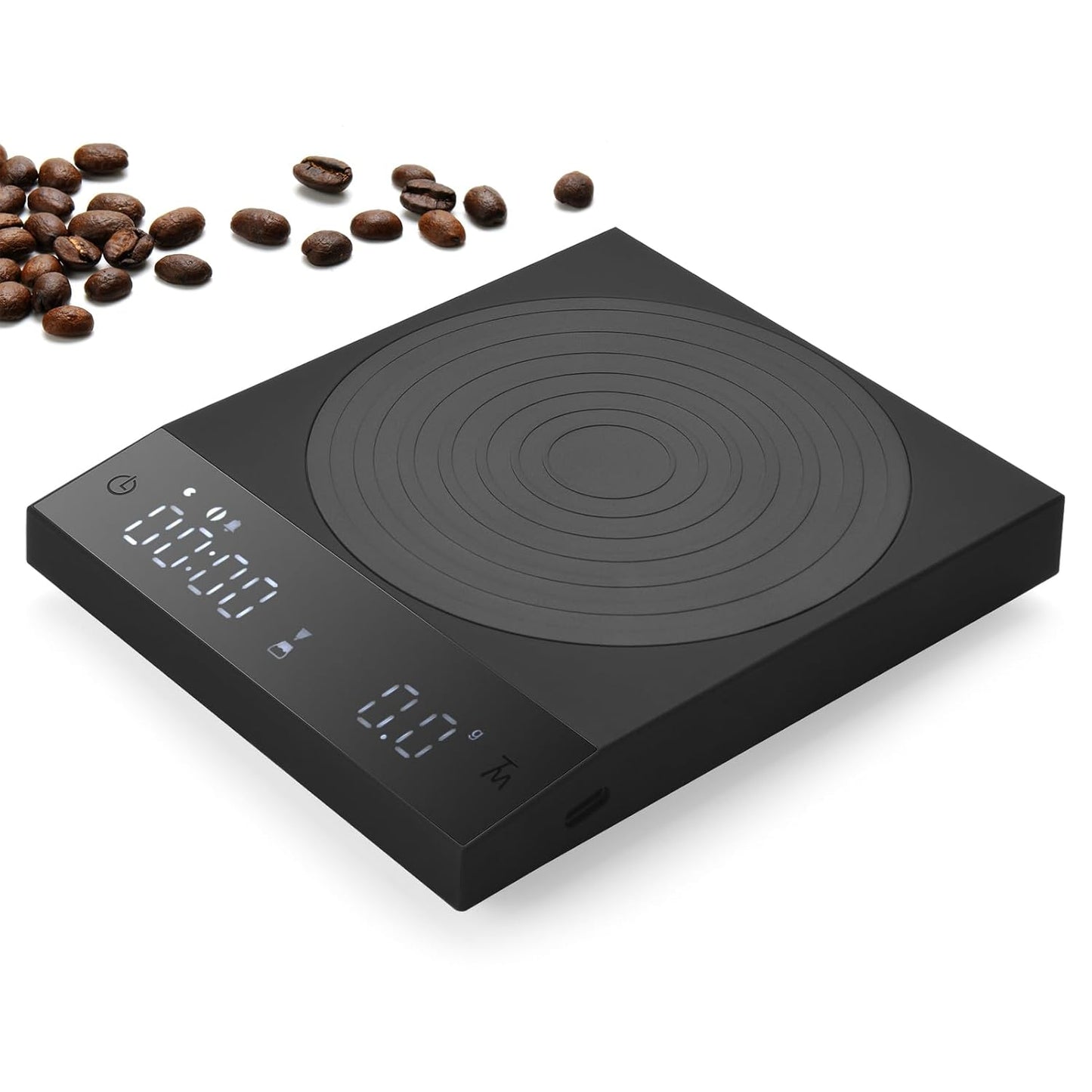 Rechargeable Mini Coffee Scale with Timer,FSJCOFFEE Espresso Scale Metal Body 2kg/0.1g Precision Coffee Scale, for Pour-Over Coffee,Portable Digital Kitchen Scale, Food Scale with Auto Timer (Black)