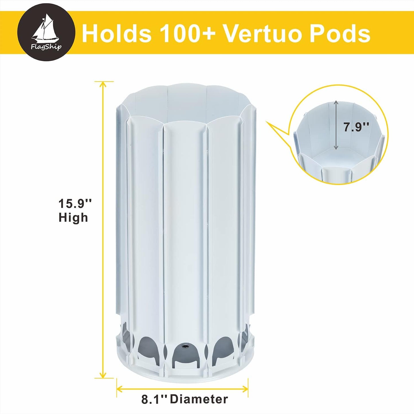 FlagShip Vertuo Pod Holder Coffee Pod Stand for Nespresso Pod Storage with Elegant White (100+ Pods Capacity)