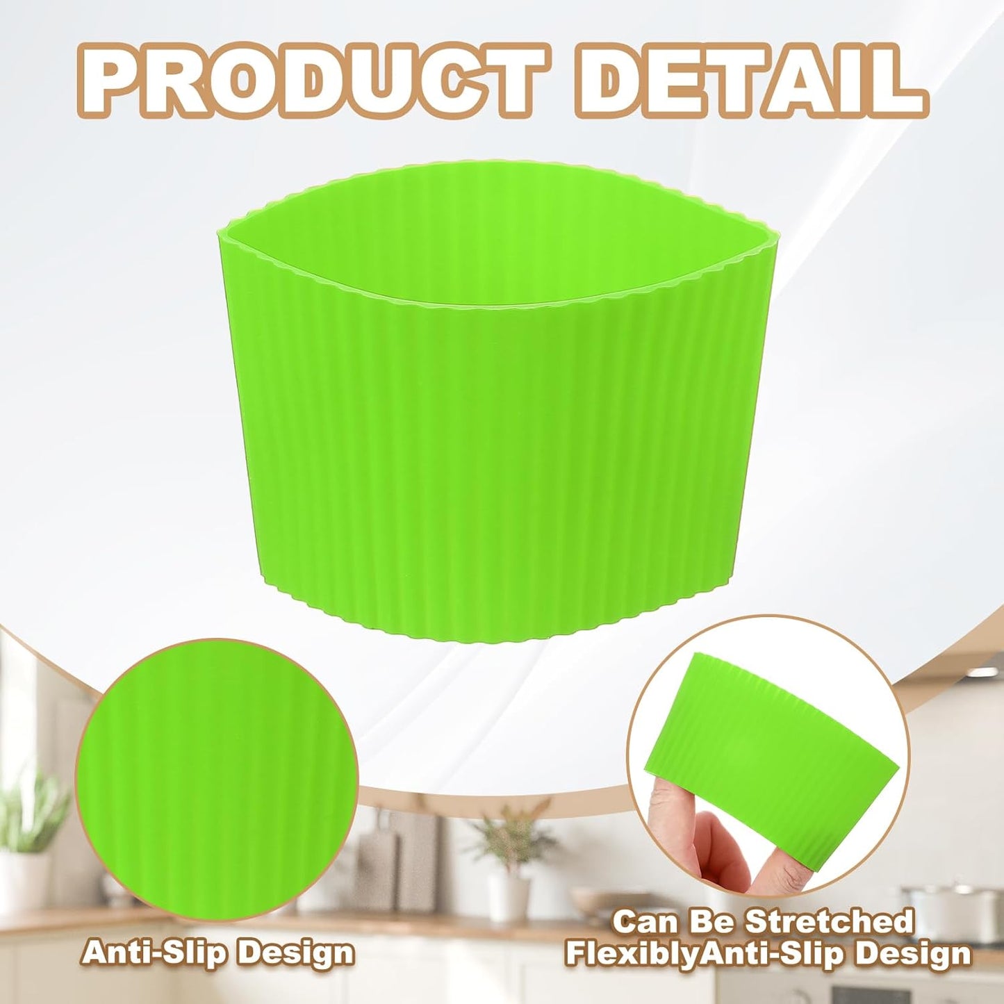 uxcell 6Pack Coffee Cup Sleeves, Reusable Silicone Heat Resistant Cup Protective Sleeve Nonslip Mug Protector Cover for Home Travel Coffee Mug Glasses Water Bottle Boots, Green