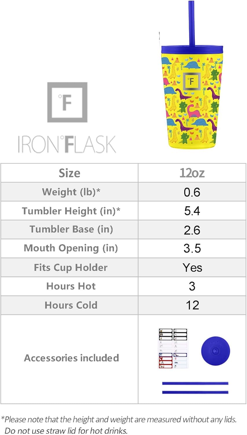 IRON °FLASK Classic Tumbler - Vacuum Insulated Stainless Steel Water Bottle, Double Walled, Drinking Cup, Insulated Travel Mug (Stardust Unicorns, 12 oz Kids)