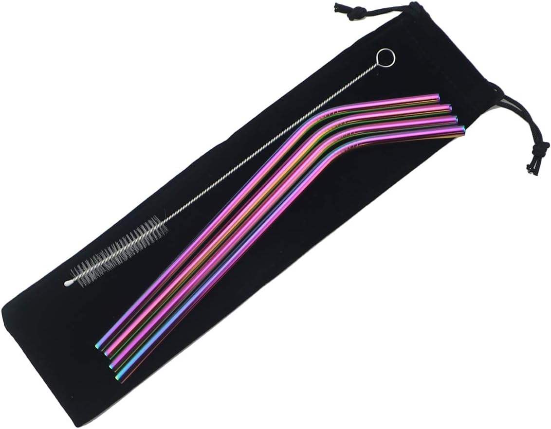 Gugrida Stainless Steel Straws 8.5" - 4 Pack - Multicolor - Eco-Friendly - Durable & Versatile - Easy to Clean - Portable Idea