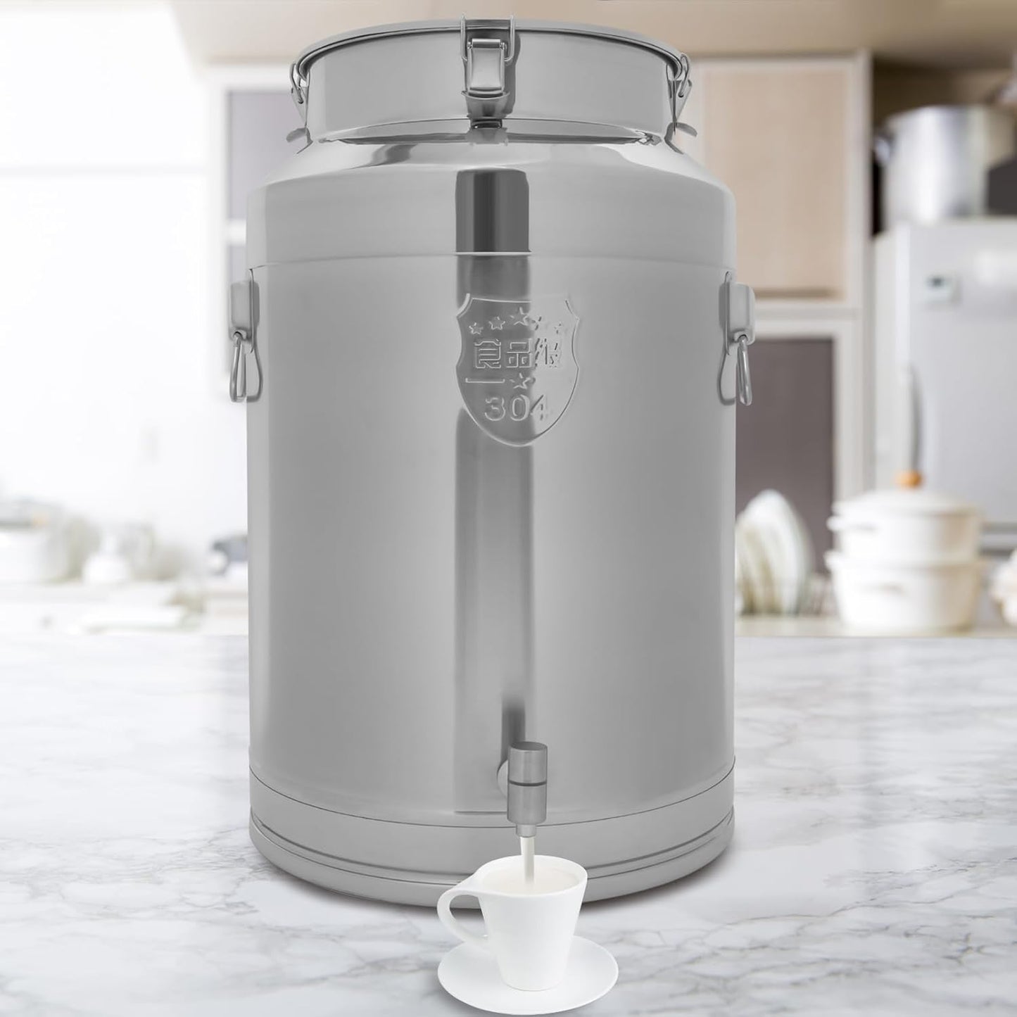 Stainless Steel Milk Bucket With Faucet, Large Liquid Container Storage,Stainless Steel Milk Can With Sealing Lid and Carry Handle,for Wine (76L/20Gal,w/Faucet)