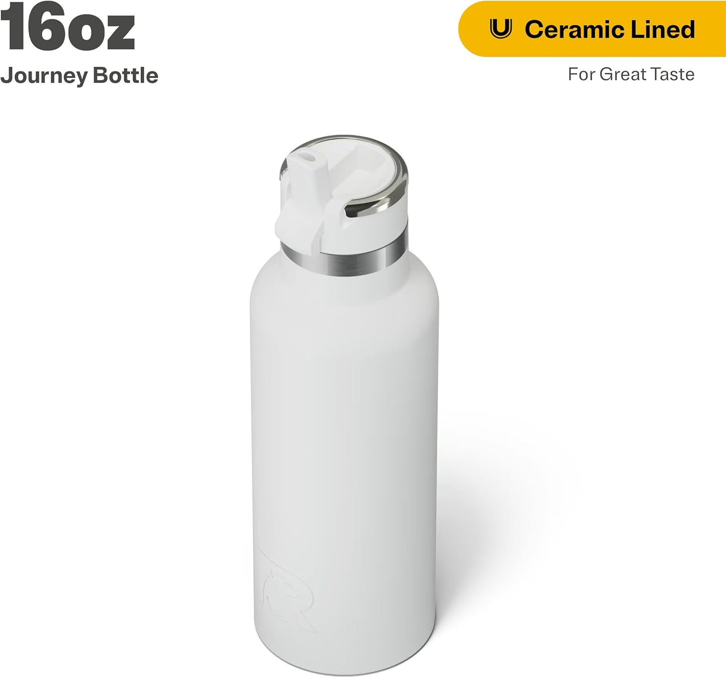 RTIC 16oz Journey Bottle Metal Stainless Steel Vacuum Insulated, BPA Free, Reusable, for Water, Hot and Cold Drinks, Travel, Sports, Camping, White