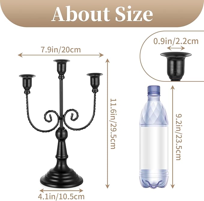 Sziqiqi Candle Holders 3-Arms Candelabra - Black Halloween Candelabras Metal Candleholder Stands Decoration for Thanksgiving Christmas