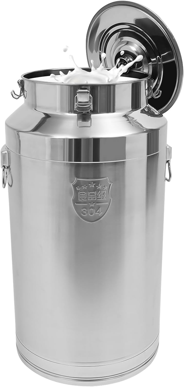 Stainless Steel Milk Bucket with Sealing Lid and Carry Handle,Thickened Stainless Steel Milk Can Large Liquid Container Storage Hold Solids Such as Rice, Beans, and Grains (88L/23.3Gal)
