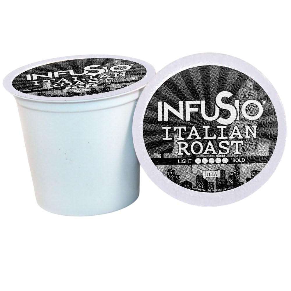 InfuSio Coffee Pods 96 Count Italian Roast Dark Roast Single serve Coffee pods for Keurig K Cups Brewers - InfuSio Premium Roasted Keurig 2.0 Compatible