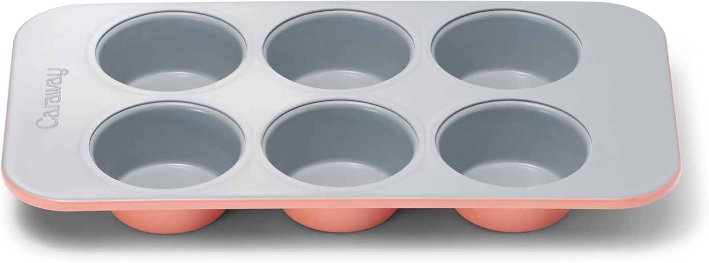 Caraway Nonstick Ceramic 6 Cup Muffin Pan – Non-Toxic, PTFE & PFOA Free – Oven Safe – Aluminized Steel Core – Small Muffin Pan for Baking Cupcakes, Muffins & More - Perracotta