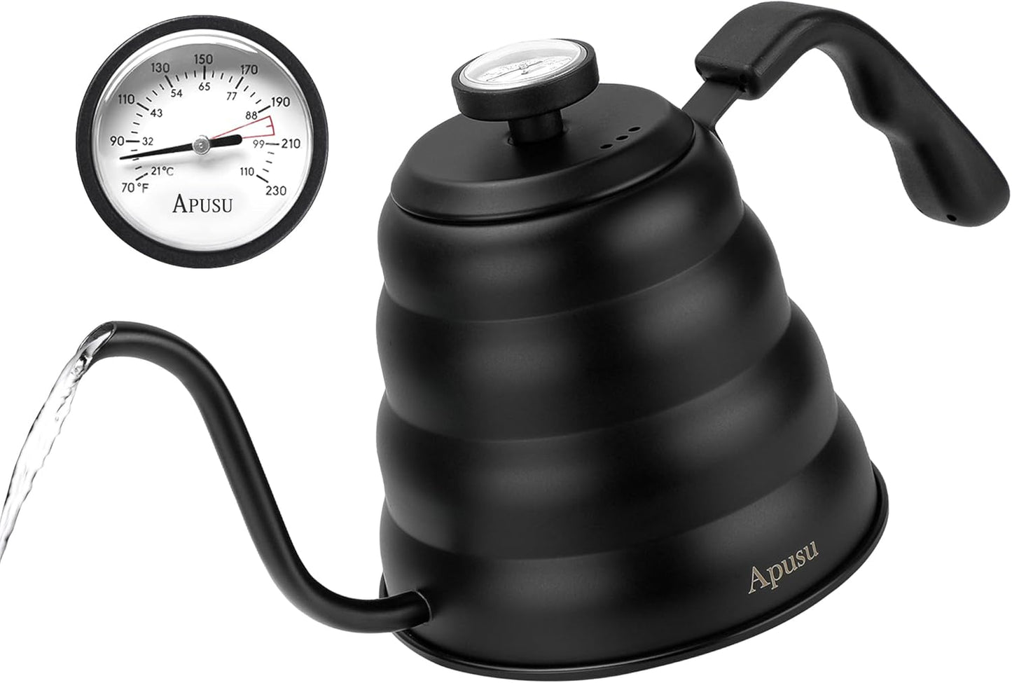 Tea Kettle with Thermometer Pot Black Stovetop Tea Kettle 40oz Gooseneck Kettle Teapot Pour Over Coffee Kettle with Thermometer,1200ml,6 Cup,Black,1Pack
