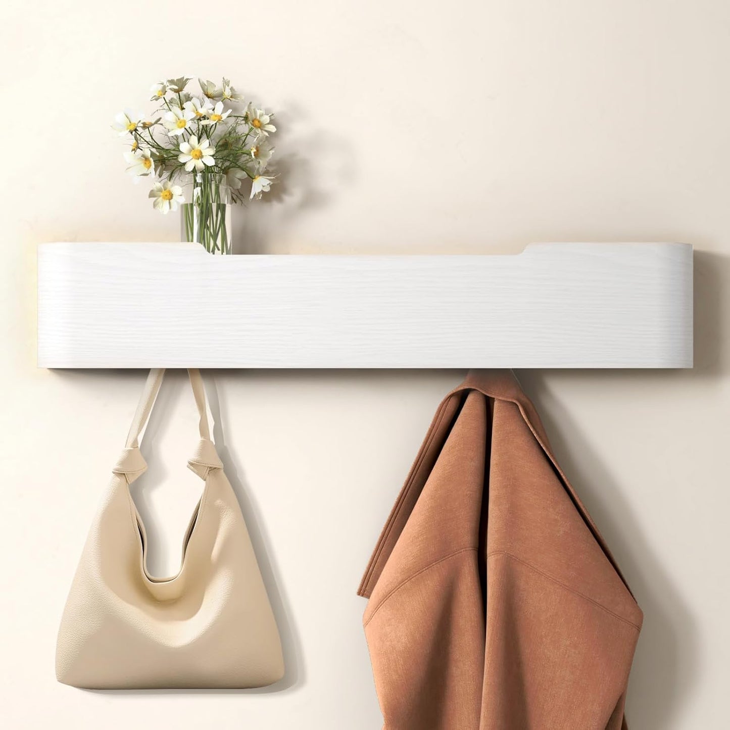 Coat Rack Wall Mount Entryway Organizer Modern Key Holder Wall Mount with Wooden Shelf Entryway Hooks for Bedroom Kitchen Hallway Bathroom for Hanging Coats Hats Bags Towels