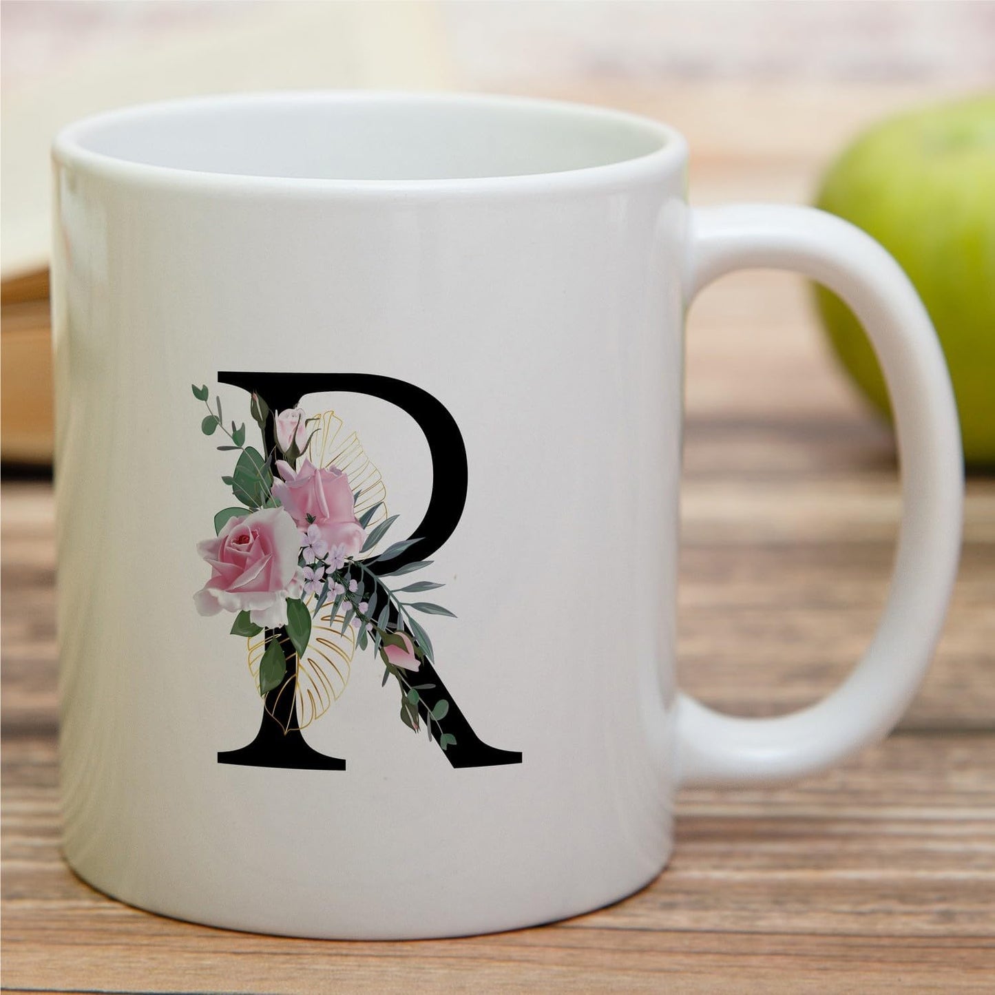 Retreez Initial A-Z Floral Botanical Bouquet Alphabet Monogrammed Monogram Mug 11 Oz Ceramic Tea Coffee Mugs - Appreciation Thank You Wedding Birthday Gifts for her friend coworker sister - R Initial