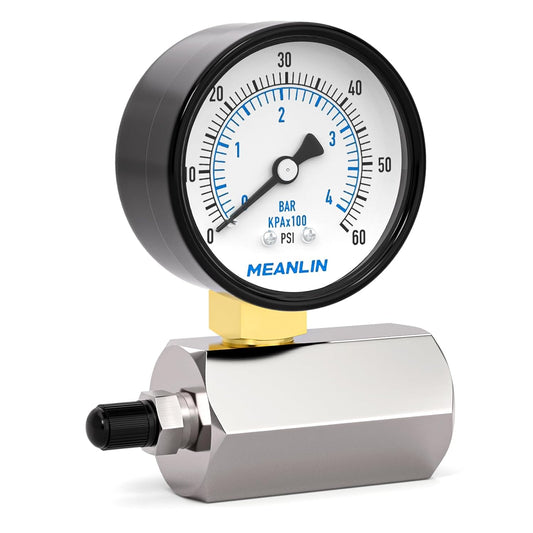 MEANLIN MEASURE 0-60Psi 2" Steel Double Graduated Air Test Pressure gauges, 3/4" FNPT Connection, -3-2-3% Accuracy