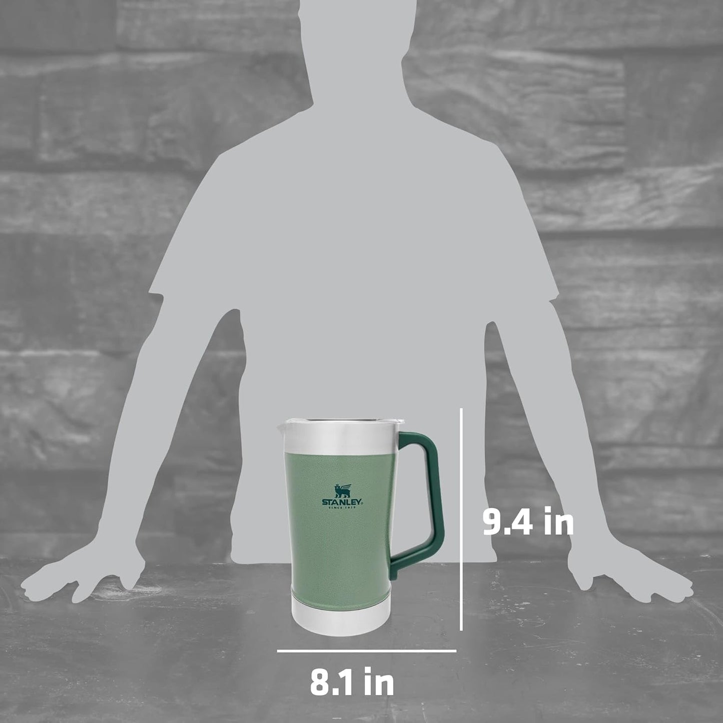 Stanley Stay-Chill Pitcher 64 oz | Cold Water, Beer, and Drink Pitcher with Lid | Large Capacity Durable Beverage Container with Handle | Insulated Stainless Steel | BPA-Free | Hammertone Green