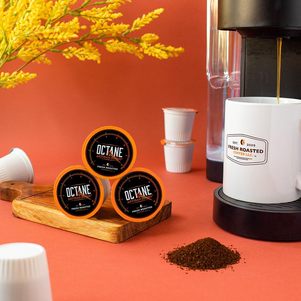 Fresh Roasted Coffee, Octane Italian Dark Roast, Artisan Blend, 96 Pods for K Cup Brewers