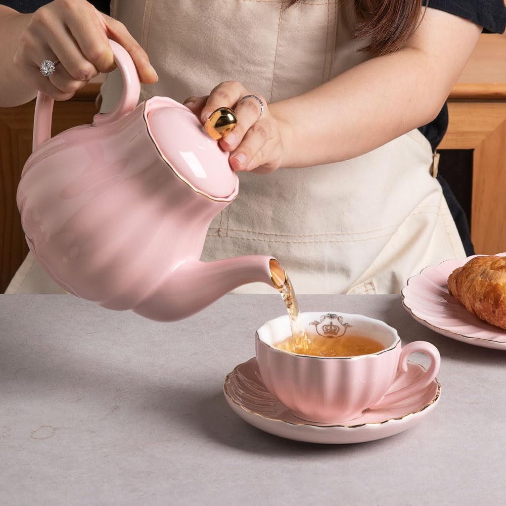 Sweejar Royal Teapot, Ceramic Tea Pot with Removable Stainless Steel Infuser, Blooming & Loose Leaf Teapot - 40 Ounce (Turquoise)