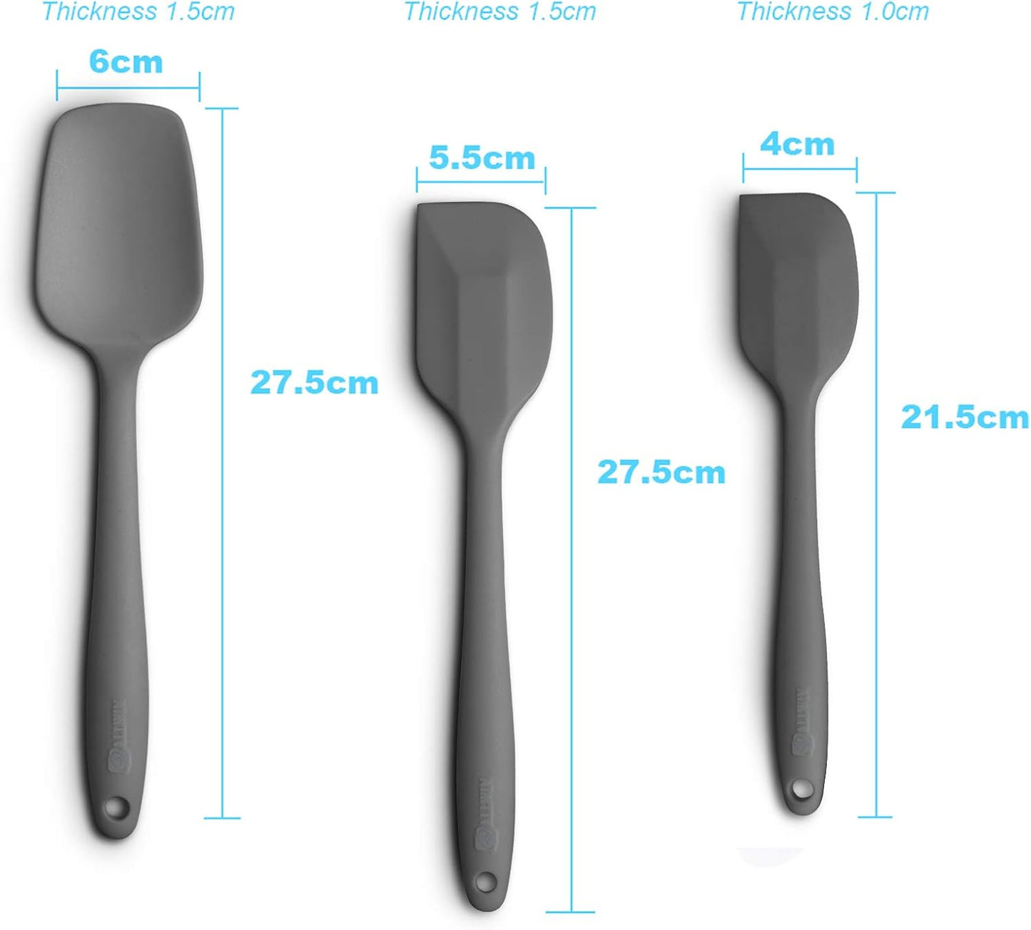 Silicone Spatula 3-piece Set, Ergonomic Handle High Heat-Resistant Spatulas, Non-stick Rubber Spatulas with Stainless Steel Core, Grey