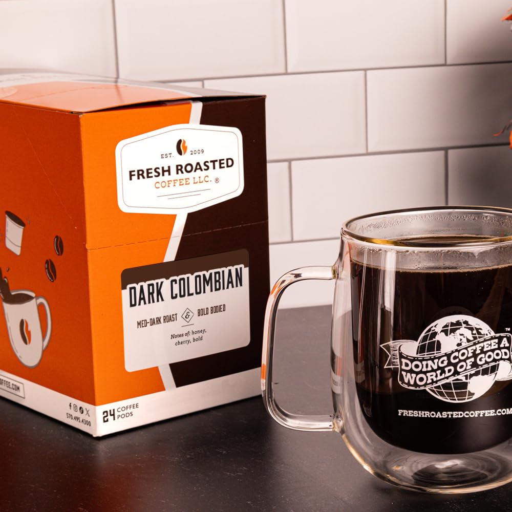 Fresh Roasted Coffee, Dark Colombian, Med-Dark Roast, 72 Pods for K Cup Brewers