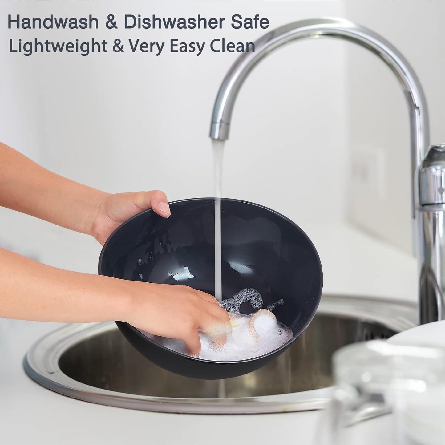 9.6'' Serving Bowls, 84oz Bamboo Fiber Salad Set of 4, Large for Kitchen, Deep Oval for Salad, Vegetable, Fruit, Pasta, Ramen, Lightweight & Easy to Clean (Matte Black)