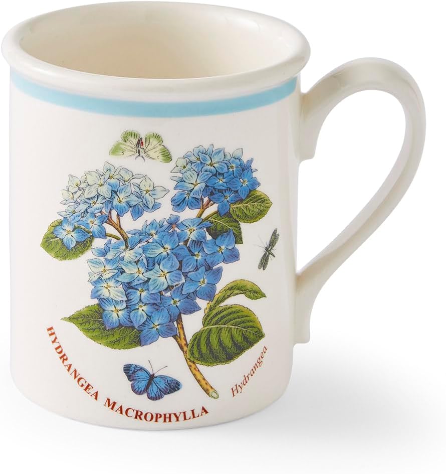 Portmerion Botanic Garden Meadow - 8.5oz Coffee Mug (Set of 6) | Assorted Florals with Colorful Laurel Leaf Border| Earthenware | Microwave & Dishwasher Safe | Breakfast Cups for Tea or Coffee
