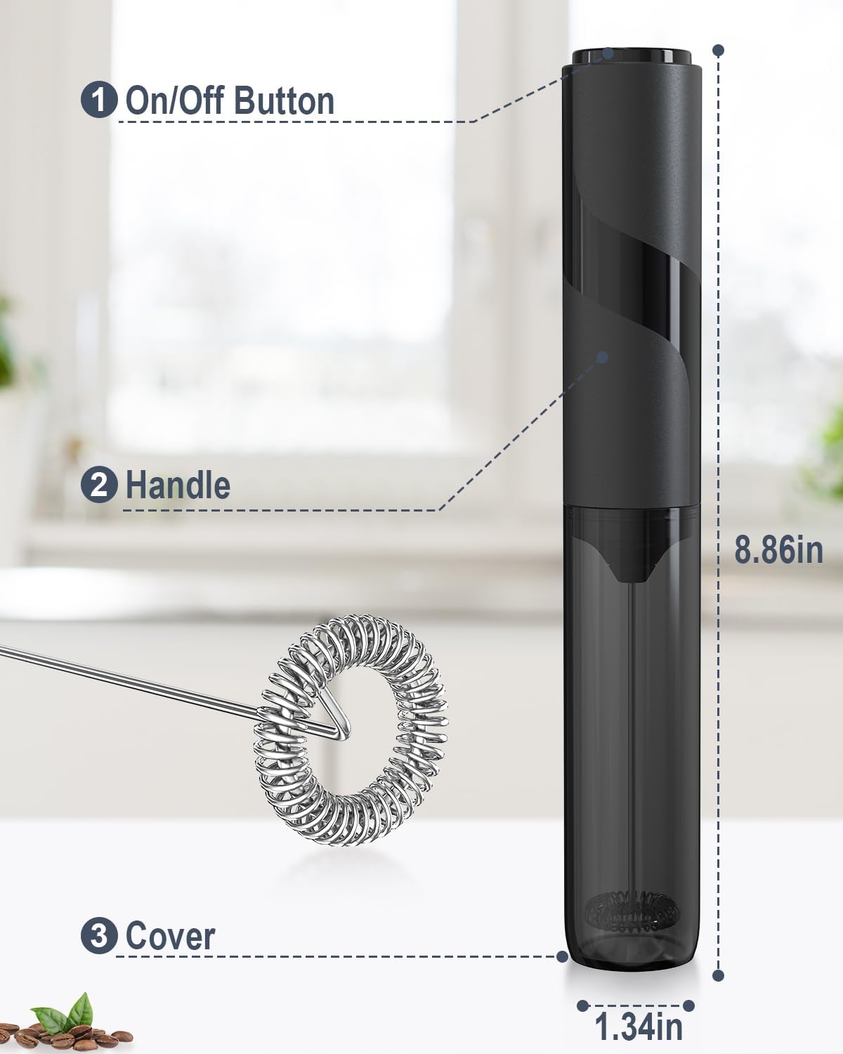 Milk Frother Handheld with Cover, Battery-Operated Electric Foam Maker Frother Wand, Whisk Drink Mixer & Foamer for Coffee, Latte, Matcha, Hot Chocolate