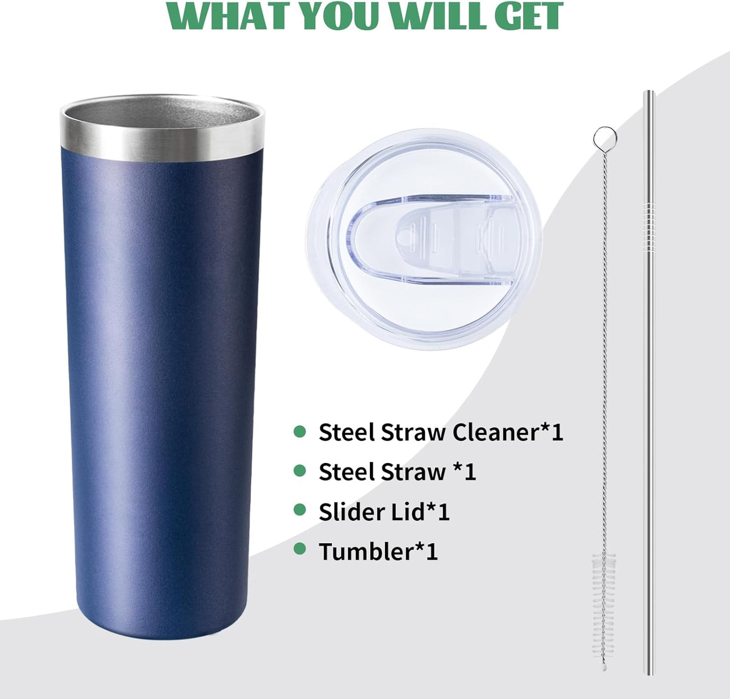 20 oz Skinny Tumbler with Lid and Straw,Stainless Steel Vacuum Insulated Tumbler Cup Double Wall Leak-proof Coffee Mug,Travel Thermal Water Tumbler for Home,Office,Outdoor(Navy Blue,1)
