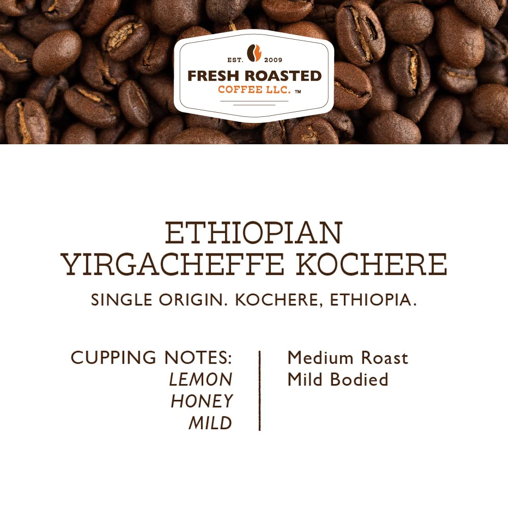Fresh Roasted Coffee, Ethiopian Yirgacheffe Kochere, Medium Roast, 72 Pods for K Cup Brewers