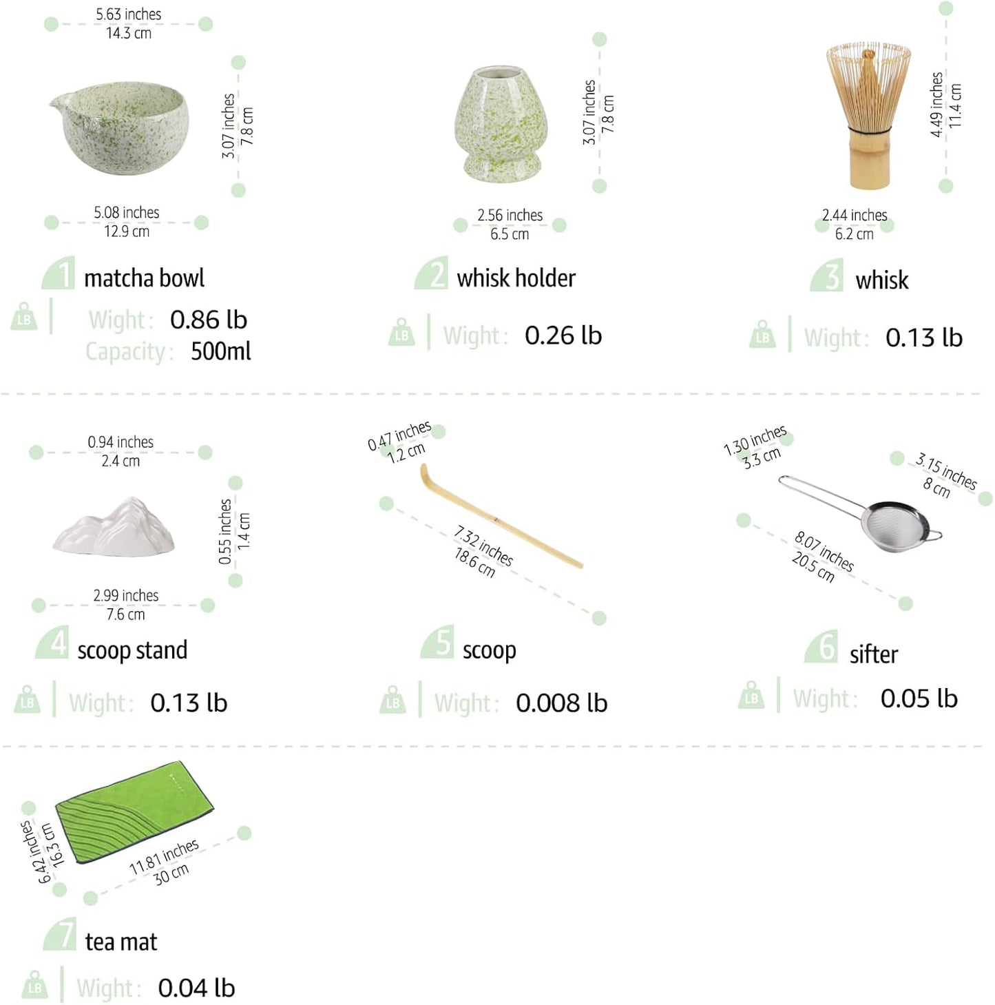 Inmorven Matcha Whisk Set, 7 Pcs Matcha Kit Includes Matcha Bowl, Whisk & Holder, Bamboo Scoop, Scoop Rest, Sifter & Tea Towell - Japanese Tea Tools For Ceremony Gift