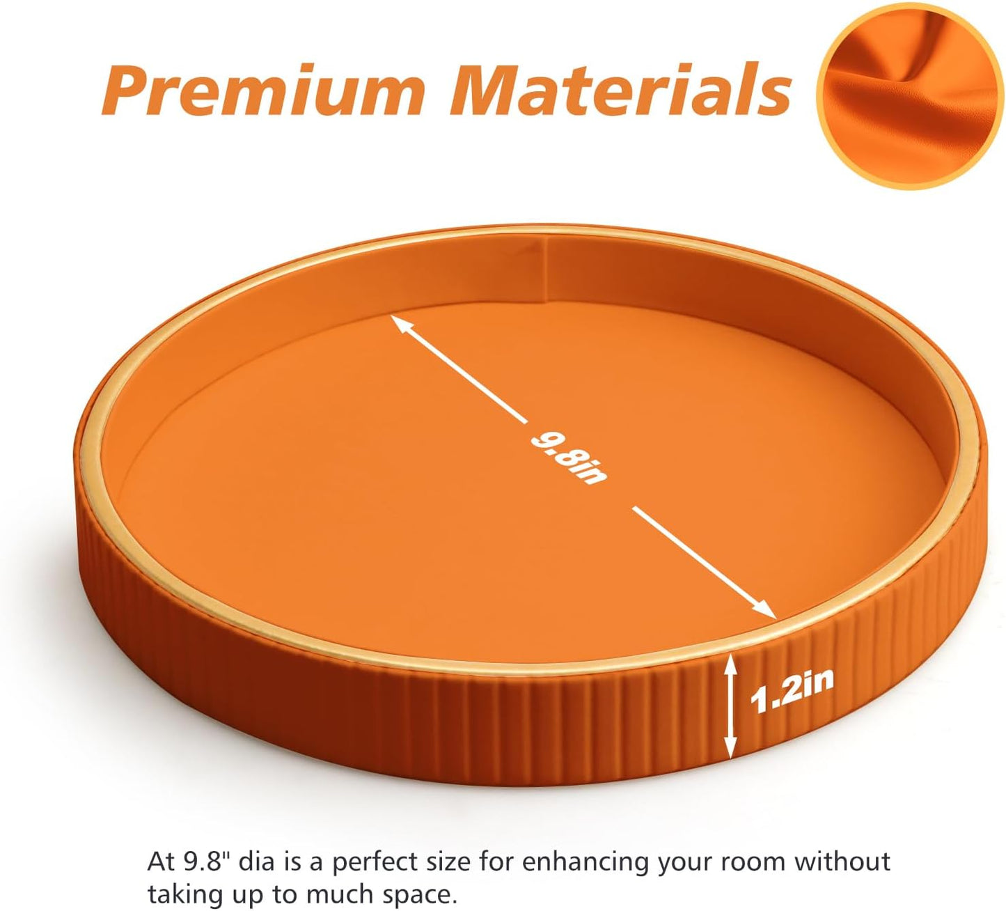 SANZIE Leather Tray Desktop Storage Organizer - Premium Serving & Decorative Tray for Sundries, Cosmetics, Phone, Wallet & Cutlery - Circle, Orange