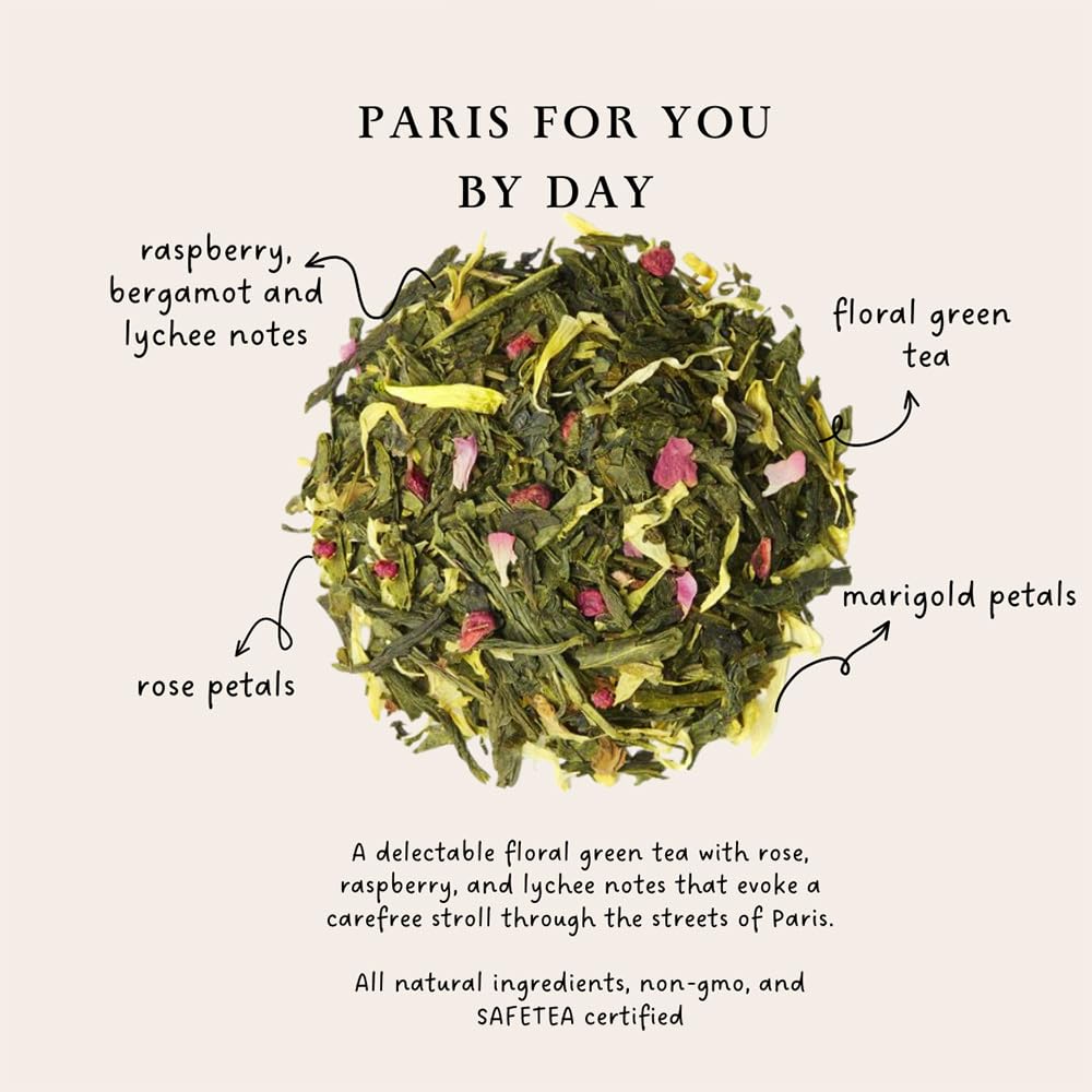 Palais des Thés - Paris For You By Day - Green Tea, Rose & Raspberry - 3.5oz Loose Leaf Metal Gift Tin, Serves 20-25 Cups