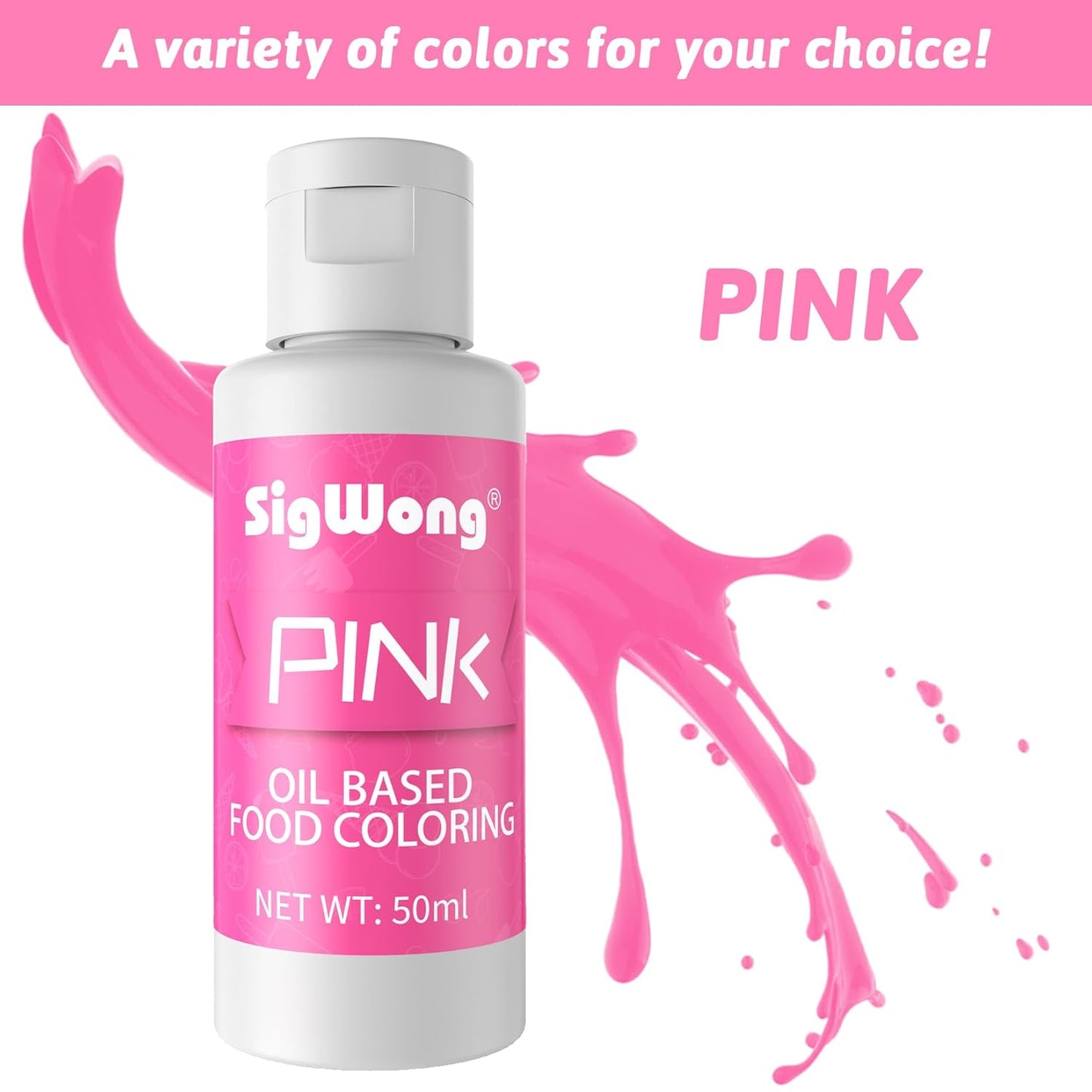 Oil Based Food Coloring for Chocolate - 50ml Pink Upgraded Edible Oil Based Food Dye for Cake Decorating, Baking, Candy Melts, Cookie, Icing Frosting, Fondant, Meringues - 1.69 Fl.Oz Bottles