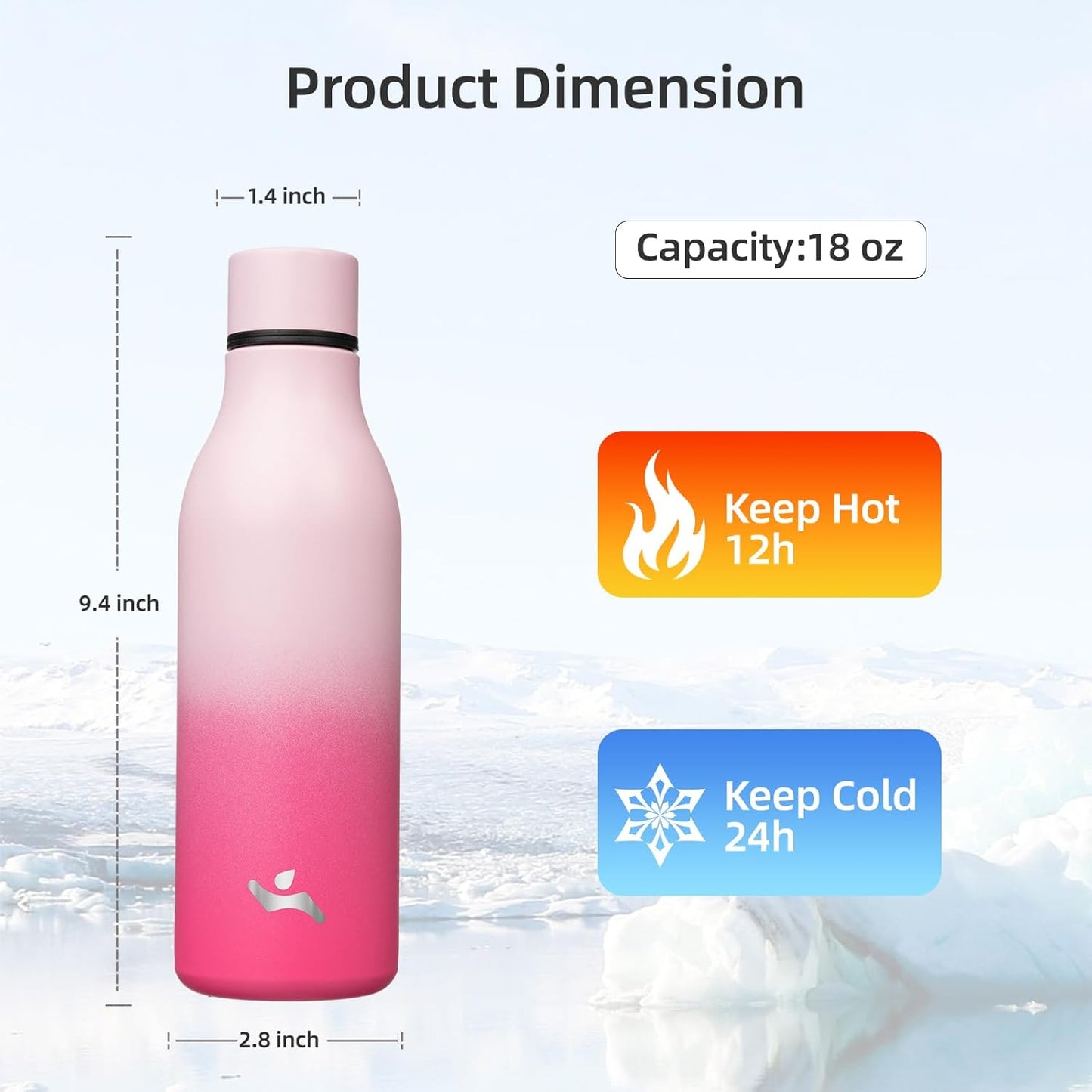 Insulated Water Bottle with Strap,18 oz Double Wall Stainless Steel Vacuum Bottles Metal Water Flask,Cherry