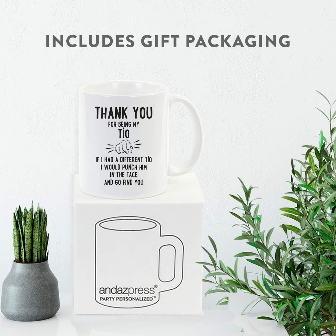 Andaz Press Funny Family 11oz. Coffee Mug Gift, Thank You for Being My Tío, Punch in Face, 1-Pack, Christmas Birthday Drinking Cup Present Ideas