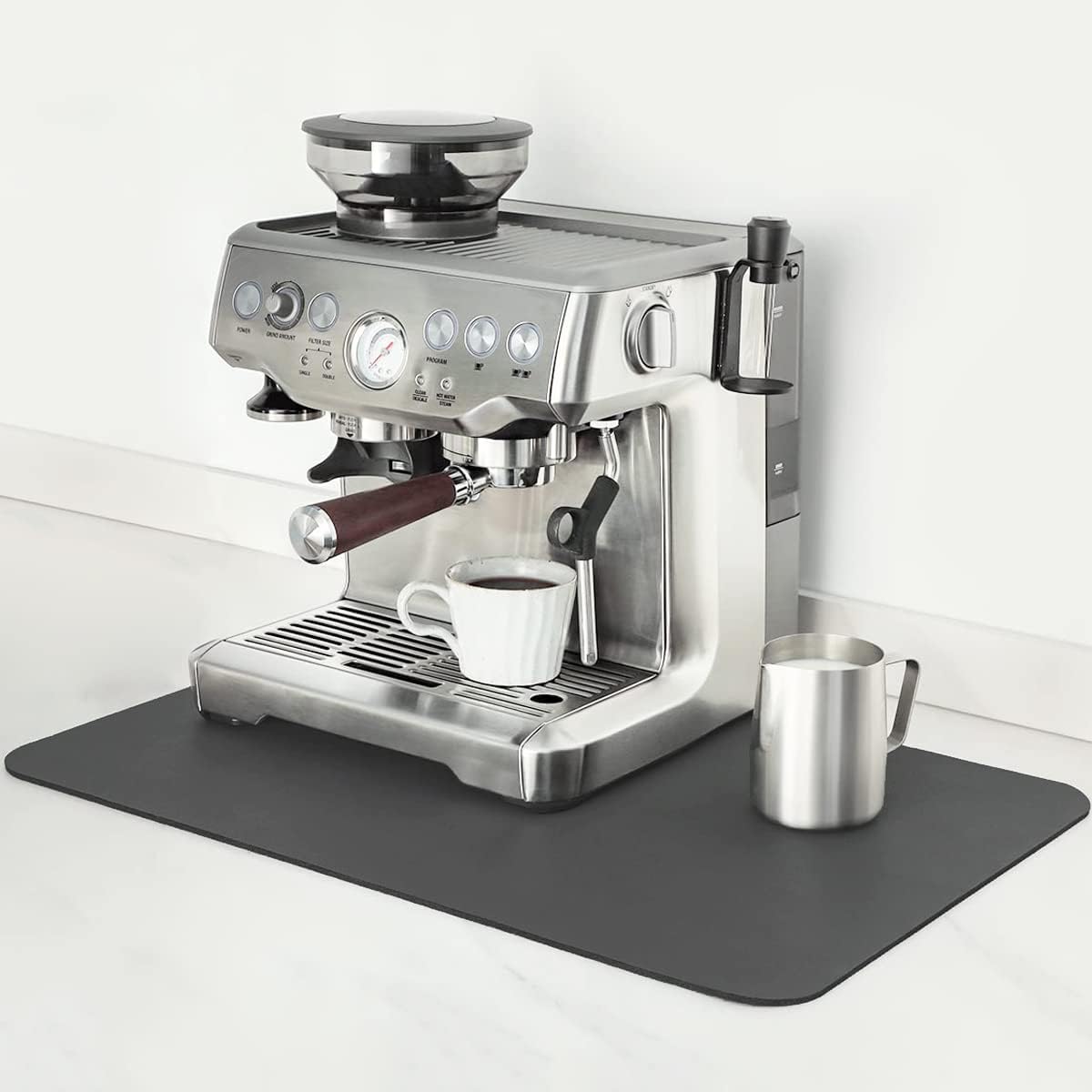 Mimore Coffee Mat - 18x24 Inch Grey Countertop Mat - Absorbent, Hides Stains, Rubber Backed - Dish Drying Mat Fits Under Coffee Maker or Espresso Machine (Compatible with Ninja Luxe Cafe)