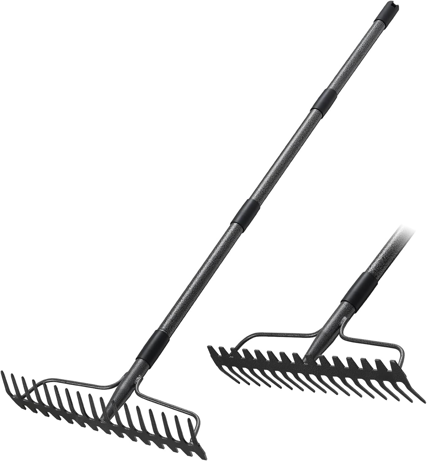 Garden Rake, 63 Inch Long Handle with 17 Tongs, Heavy Duty Metal Bow Rake for Loosening Leveling Soil, Garden Leaf Rake for Raking Leaves Grass , Weeding, Metal Yard Thatch Lawn Care Garden Tool